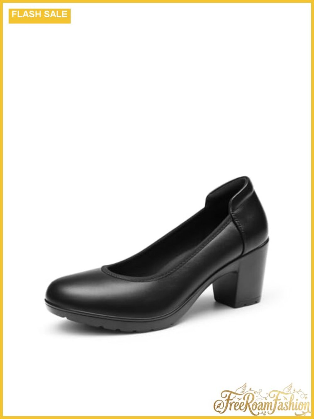 Women's Chunky Block Heel Round Toe PU Leather Dress Pumps